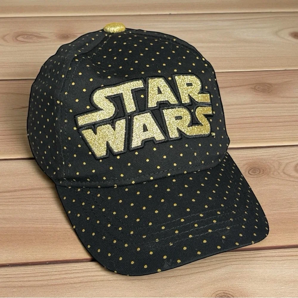 Star Wars Black & Gold Polka Dot Glitter Logo Youth Adjustable Strapback Hat Cap
